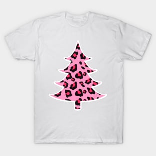 Pink Leopard Print Christmas Tree T-Shirt